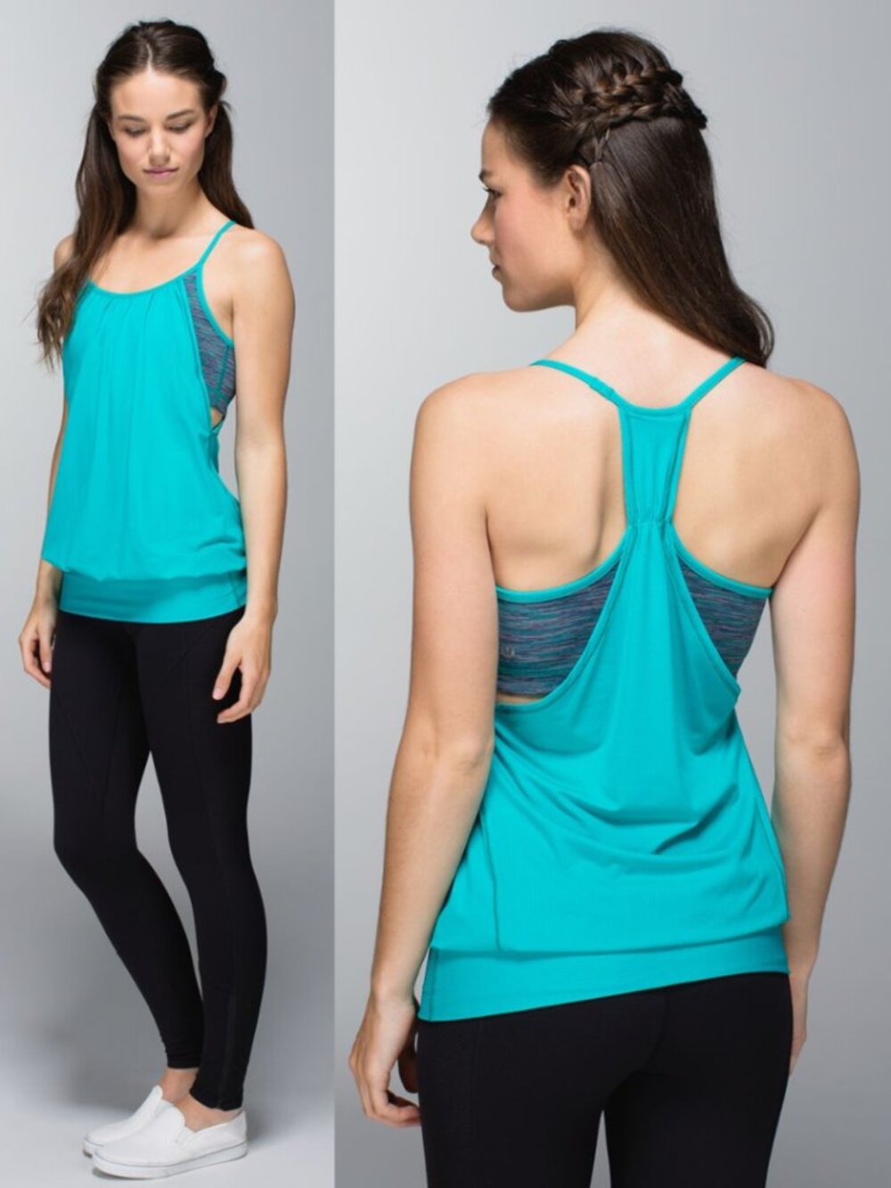 Lululemon Teal No Limits Tank w/ Spacedye Luon Built In Bra